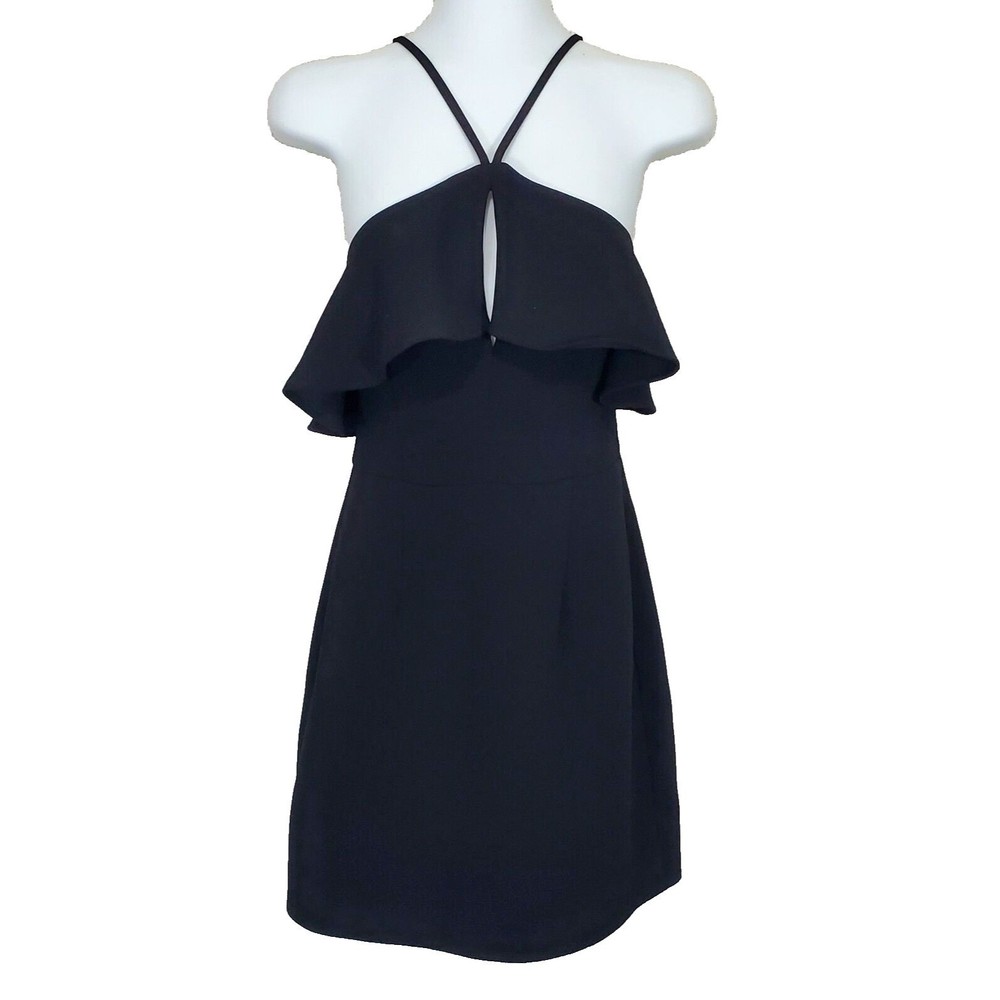 BCBGeneration Dress Womens 4 Black Halter Ruffled Sheath Cocktail Strappy